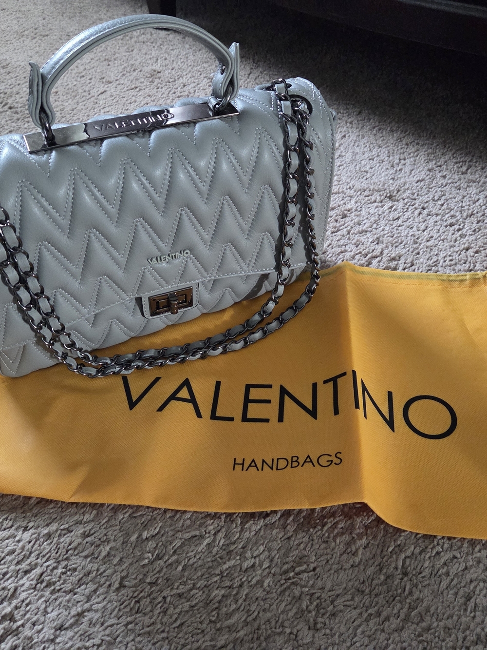 Valentino Quilted Chain Handle Handbag in Light Silver
